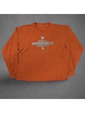Pittsburgh Penguins Long Sleeve Shirt Orange NHL Hockey Graphic